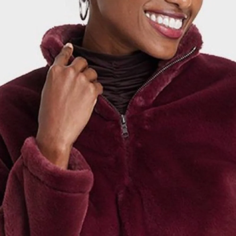 A New Day Women's Faux Fur Quarter Zip Sweatshirt - Picture 3 of 7